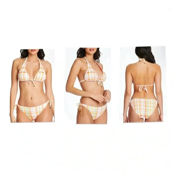 Bleu Rod Beattie Hip To Be Square Plaid Triangle Bikini Top & Bottom Sz 10 - Picture 1 of 14
